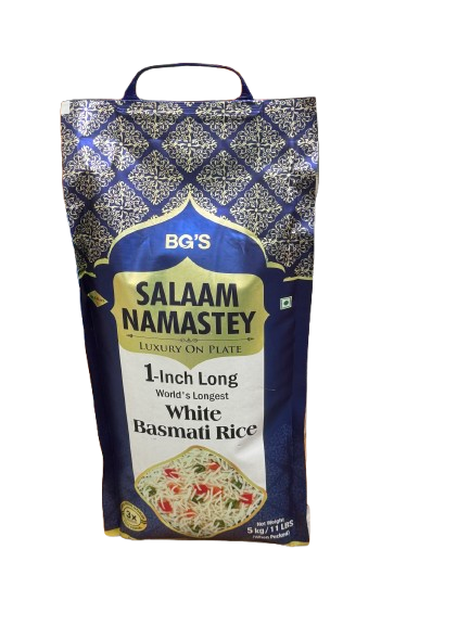 BG'S Salaam Namastey White Basmati Rice 1-inch Long 5 kg