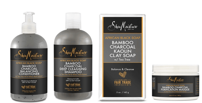 Shea Moisture African Black Soap Bamboo Charcoal verzorgingsset 4 stuks - Africa Products Shop