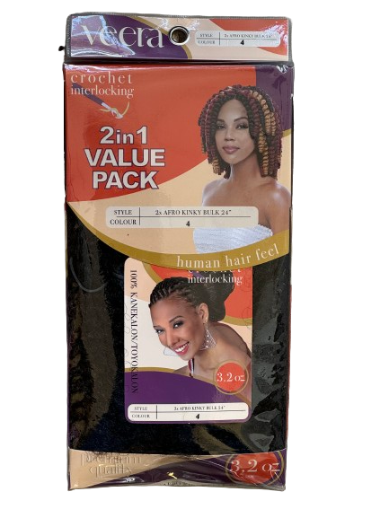 Veera Crochet Interlocking 2 in 1 Afro Kinky Bulk Color num 4 - Africa Products Shop